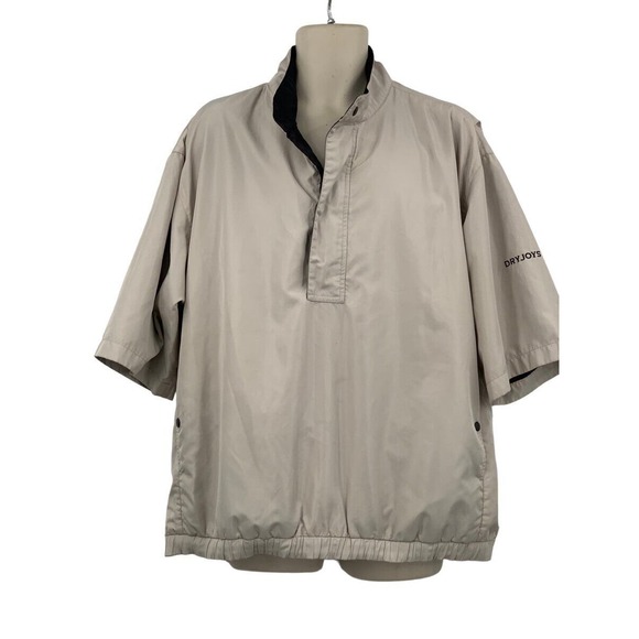 DryJoys by FootJoy Mens SS 1/2 Zip/Snap Pullover Golf Rain Jacket Beige L - Picture 2 of 8